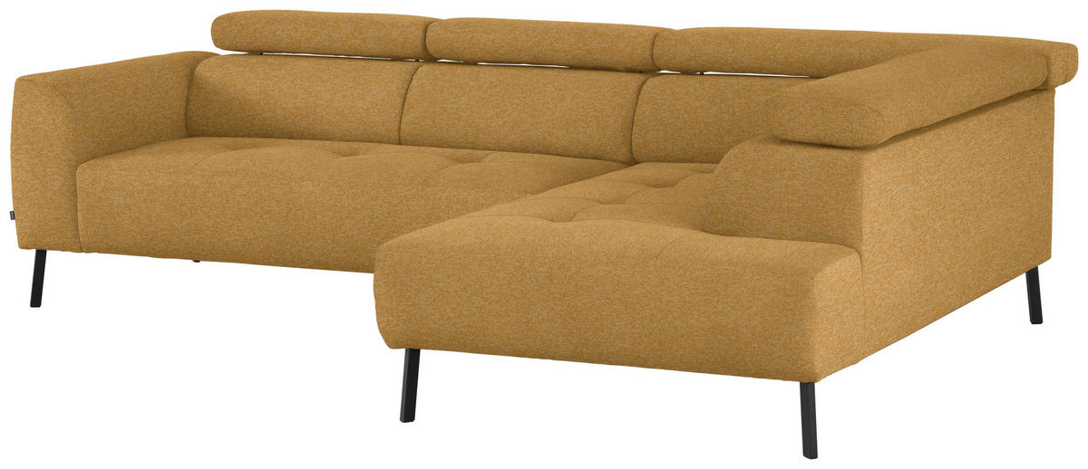 ECKSOFA in Chenille Currygelb  - Currygelb/Schwarz, Design, Textil/Metall (280/205cm) - MID.YOU