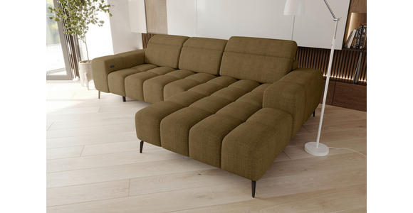 ECKSOFA Olivgrün Flachgewebe Rücken echt, Kopfteilverstellung, Sitztiefenverstellung  - Schwarz/Olivgrün, KONVENTIONELL, Kunststoff/Textil (273/171cm) - Carryhome