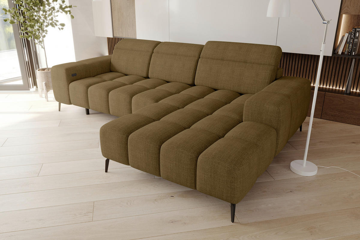 ECKSOFA Olivgrün Flachgewebe Rücken echt, Kopfteilverstellung, Sitztiefenverstellung  - Schwarz/Olivgrün, KONVENTIONELL, Kunststoff/Textil (273/171cm) - Carryhome