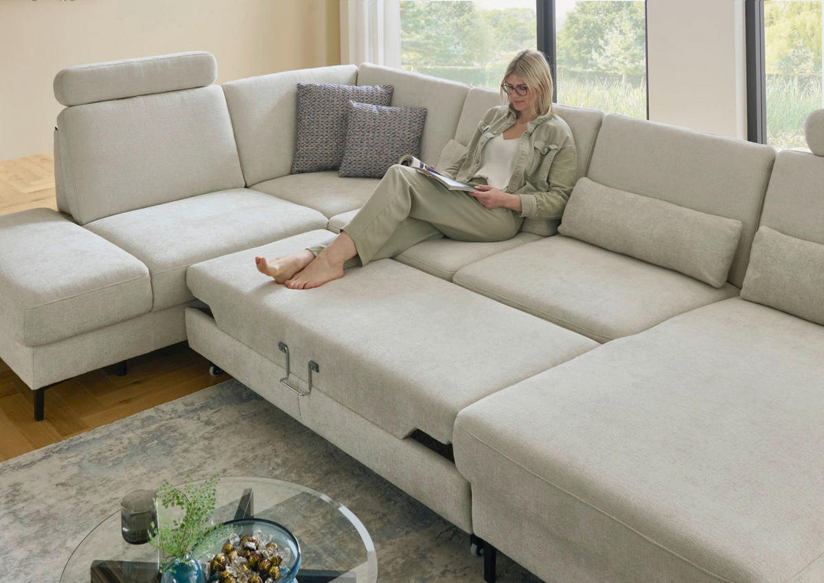 WOHNLANDSCHAFT Dieter Knoll Greige Chenille  - Greige/Schwarz, Design, Textil/Metall (235/349/175cm) - Dieter Knoll