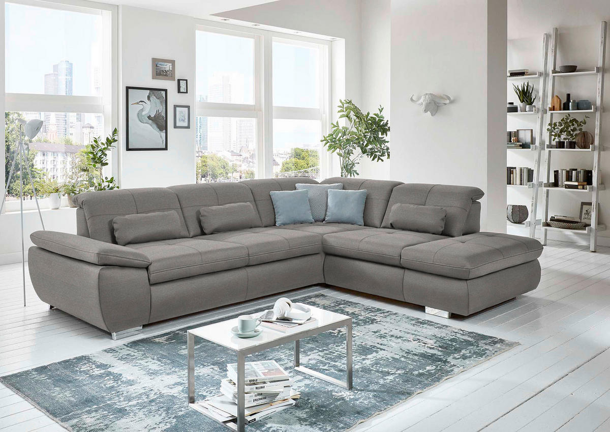 ECKSOFA in Mikrofaser Hellgrau  - Silberfarben/Hellgrau, Design, Textil/Metall (320/260cm) - Beldomo Speed