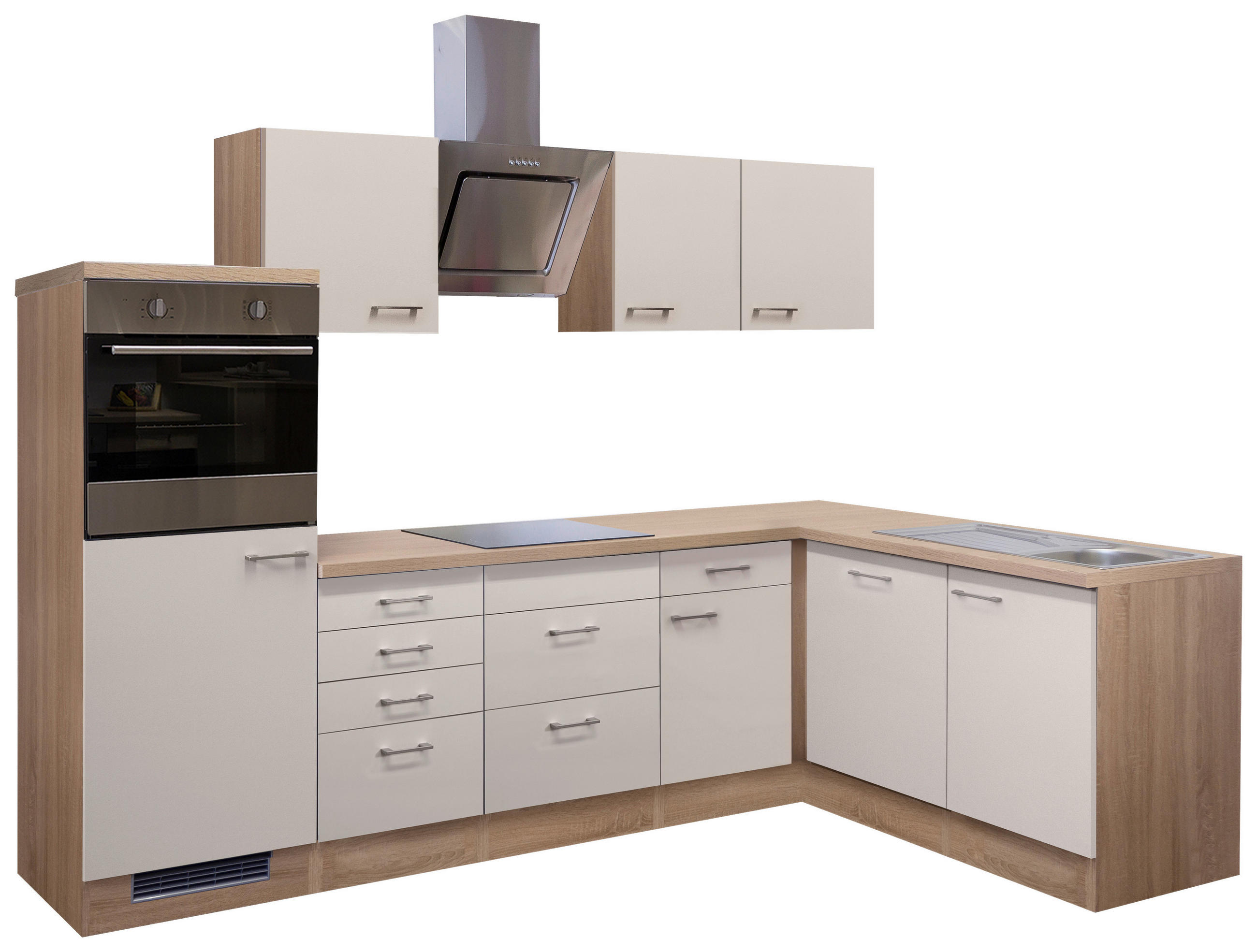 ECKKÜCHE 280/170 cm  in Sonoma Eiche, Kaschmir  - Kaschmir/Edelstahlfarben, MODERN, Holzwerkstoff/Metall (280/170cm) - FlexWell