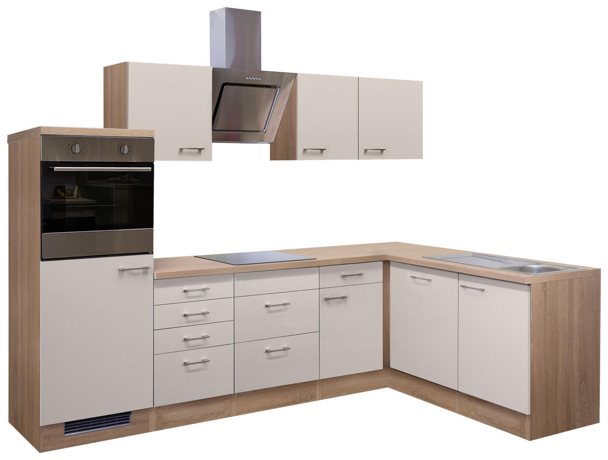ECKKÜCHE 280/170 cm  in Sonoma Eiche, Kaschmir  - Kaschmir/Edelstahlfarben, MODERN, Holzwerkstoff/Metall (280/170cm) - FlexWell