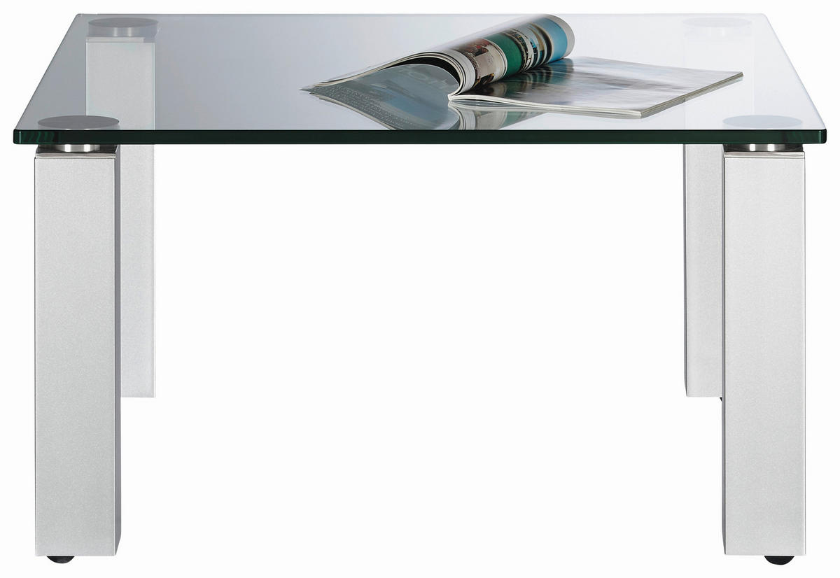 COUCHTISCH in Metall, Glas 80/80/44 cm  - Silberfarben, Basics, Glas/Kunststoff (80/80/44cm)