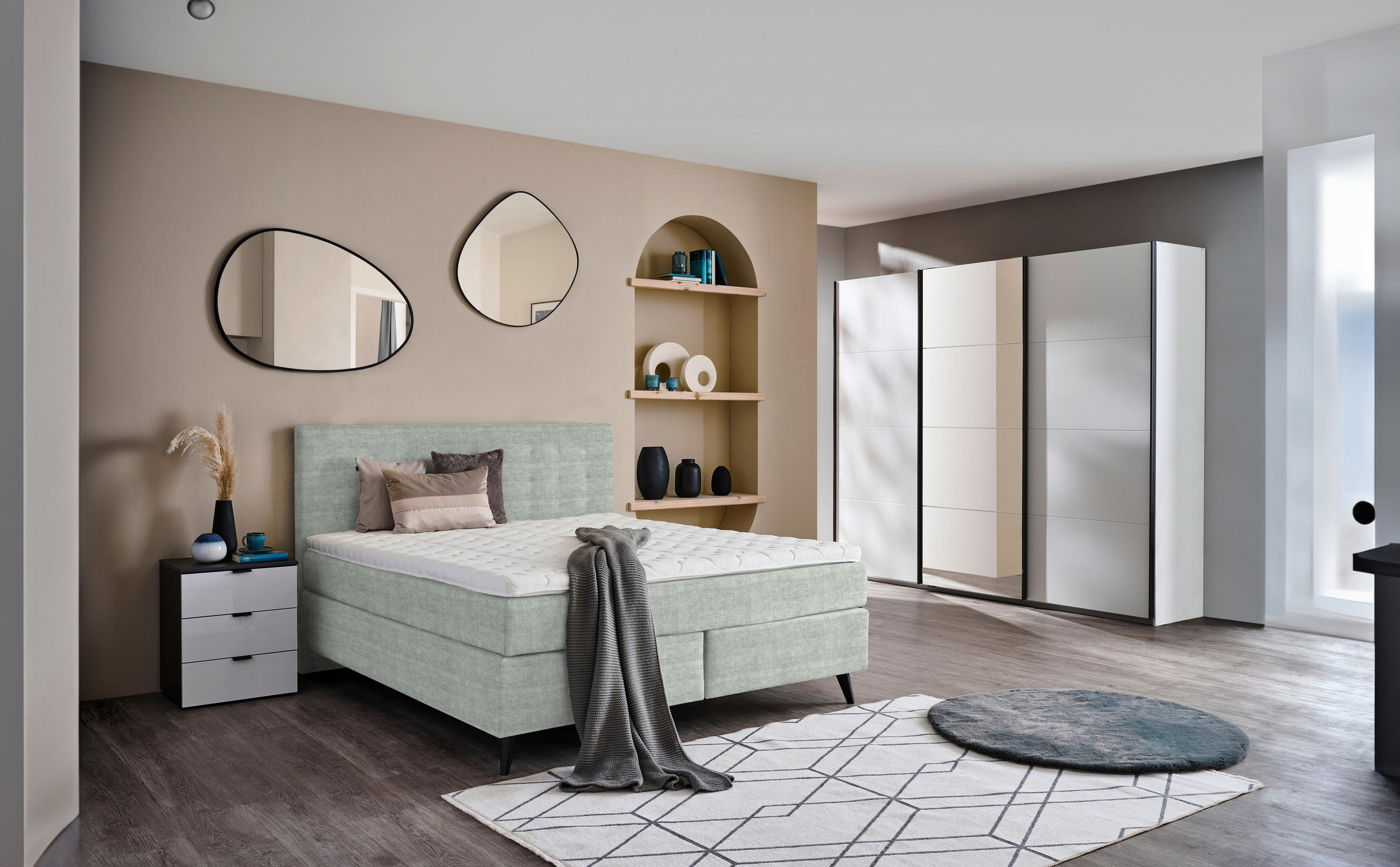 BOXSPRINGBETT 180/200 cm  in Hellgrau  - Hellgrau/Schwarz, KONVENTIONELL, Holz/Textil (180/200cm) - Voleo