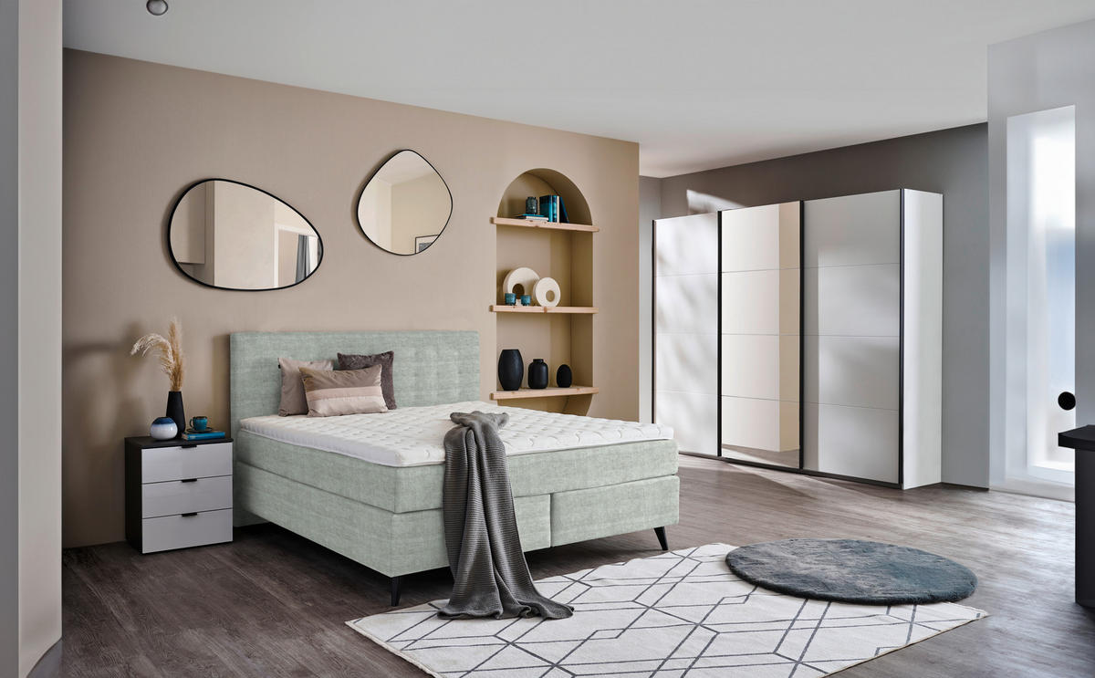 BOXSPRINGBETT 180/200 cm  in Hellgrau  - Hellgrau/Schwarz, Konventionell, Holz/Textil (180/200cm) - Voleo