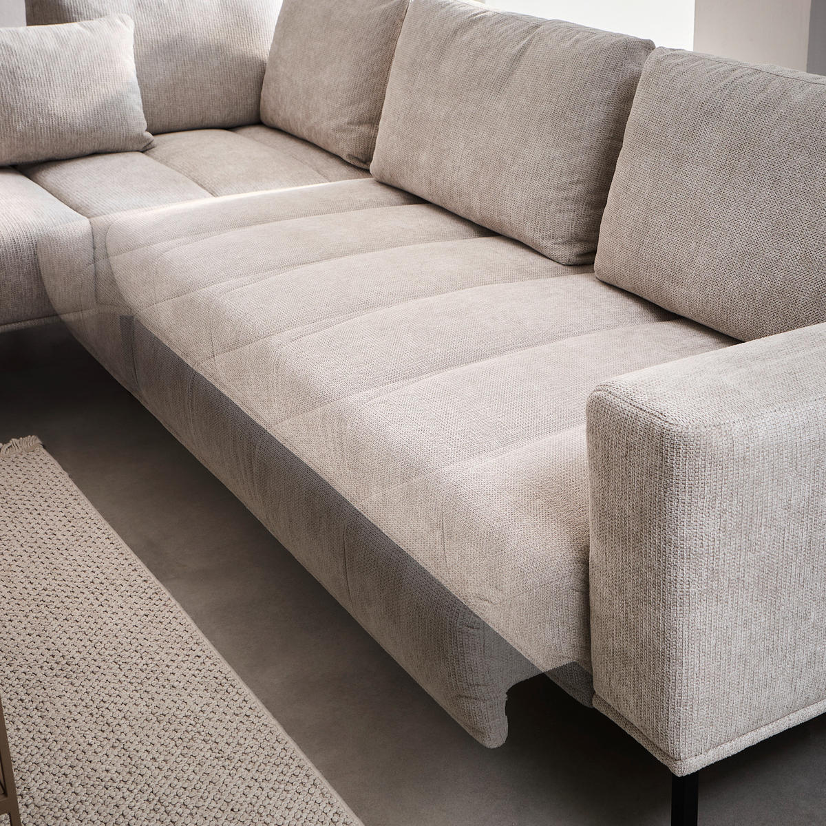 ECKSOFA in Flachgewebe Creme  270/308 cm  - Creme/Schwarz, Design, Textil/Metall (270/308cm) - Pure Home Lifestyle
