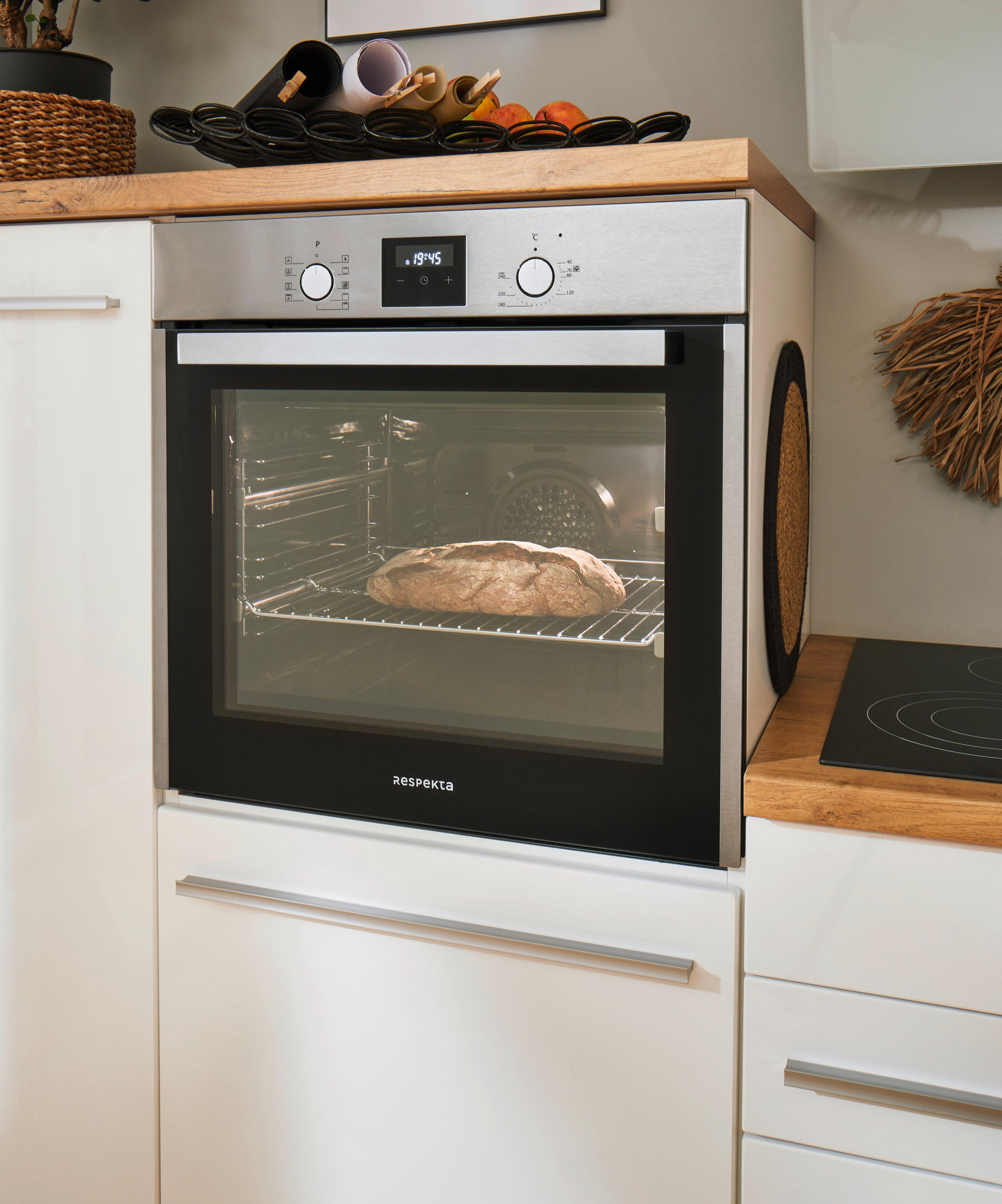 EINBAUBACKOFEN AB140-33  - Edelstahlfarben/Schwarz, Trend, Glas/Metall (59,5/59,5/56,5cm) - Respekta