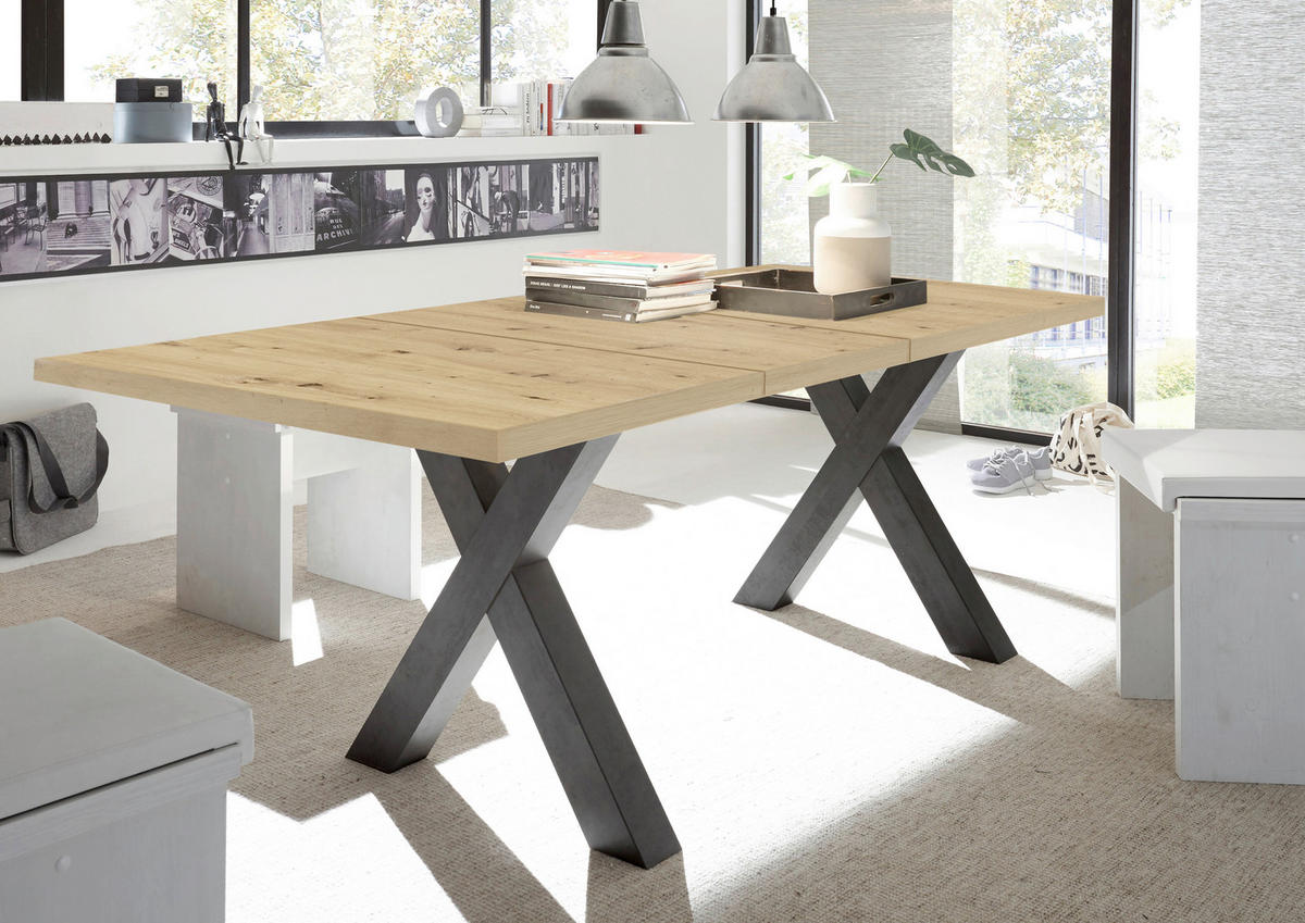 ESSTISCH Schwarz, Eiche Artisan rechteckig  ausziehbar, in verschiedenen Holzdekoren erhältlich  - Schwarz/Eiche Artisan, KONVENTIONELL, Holzwerkstoff (160-210/90/75cm) - Hom`in
