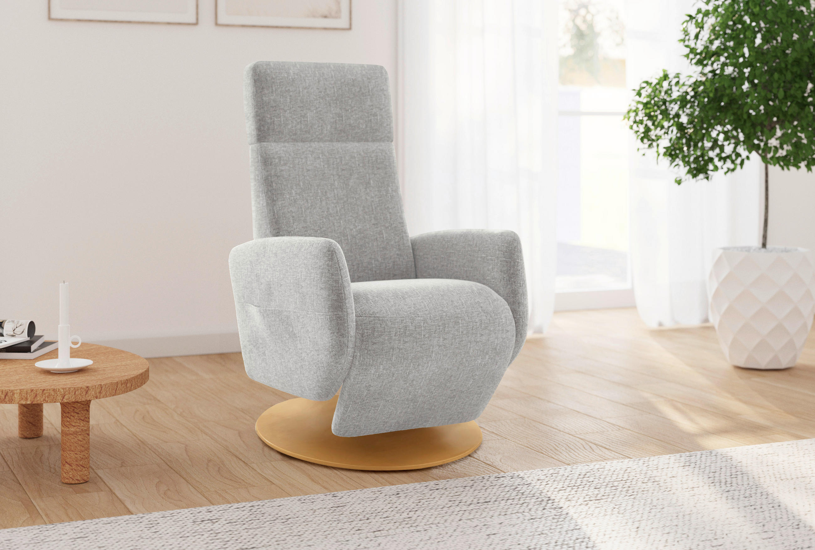 RELAXSESSEL Textil Hellgrau  - Eichefarben/Hellgrau, Konventionell, Holz/Textil (71/110/82cm) - Sit & More