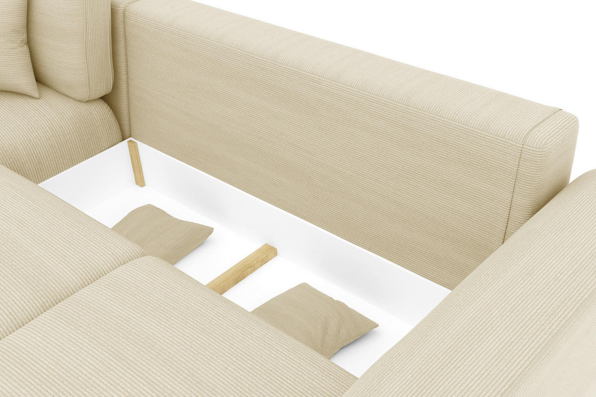 ECKSOFA in Cord Beige  - Chromfarben/Beige, Konventionell, Kunststoff/Textil (195/293cm) - MID.YOU