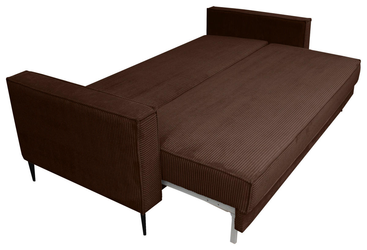 SCHLAFSOFA  mit Liegefunktion, Rücken echt, haustierfreundlicher Bezug Cord Dunkelbraun  - Dunkelbraun/Schwarz, KONVENTIONELL, Textil/Metall (222/93/98cm) - Carryhome