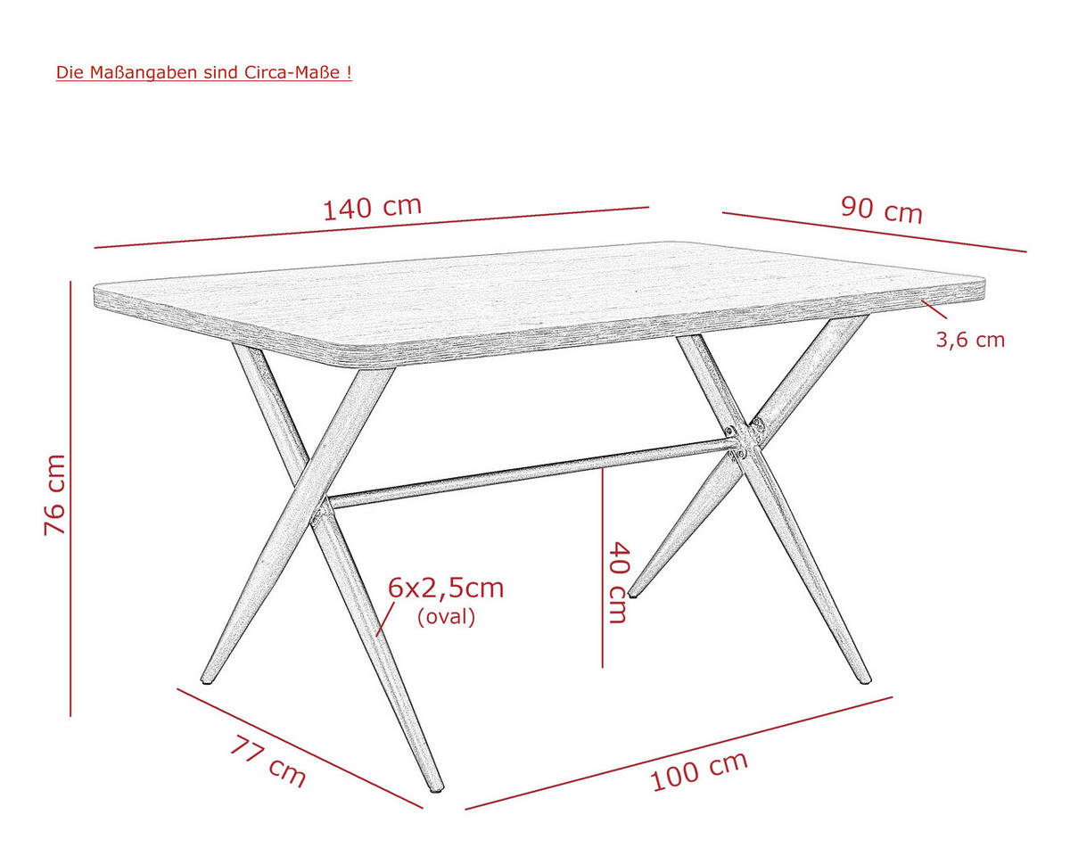 ESSTISCH 140/76/90 cm Nachbildung  Metall, Holzwerkstoff rechteckig Schwarz, Eiche Artisan  - Schwarz/Eiche Artisan, MODERN, Holzwerkstoff/Metall (140/76/90cm) - P & B
