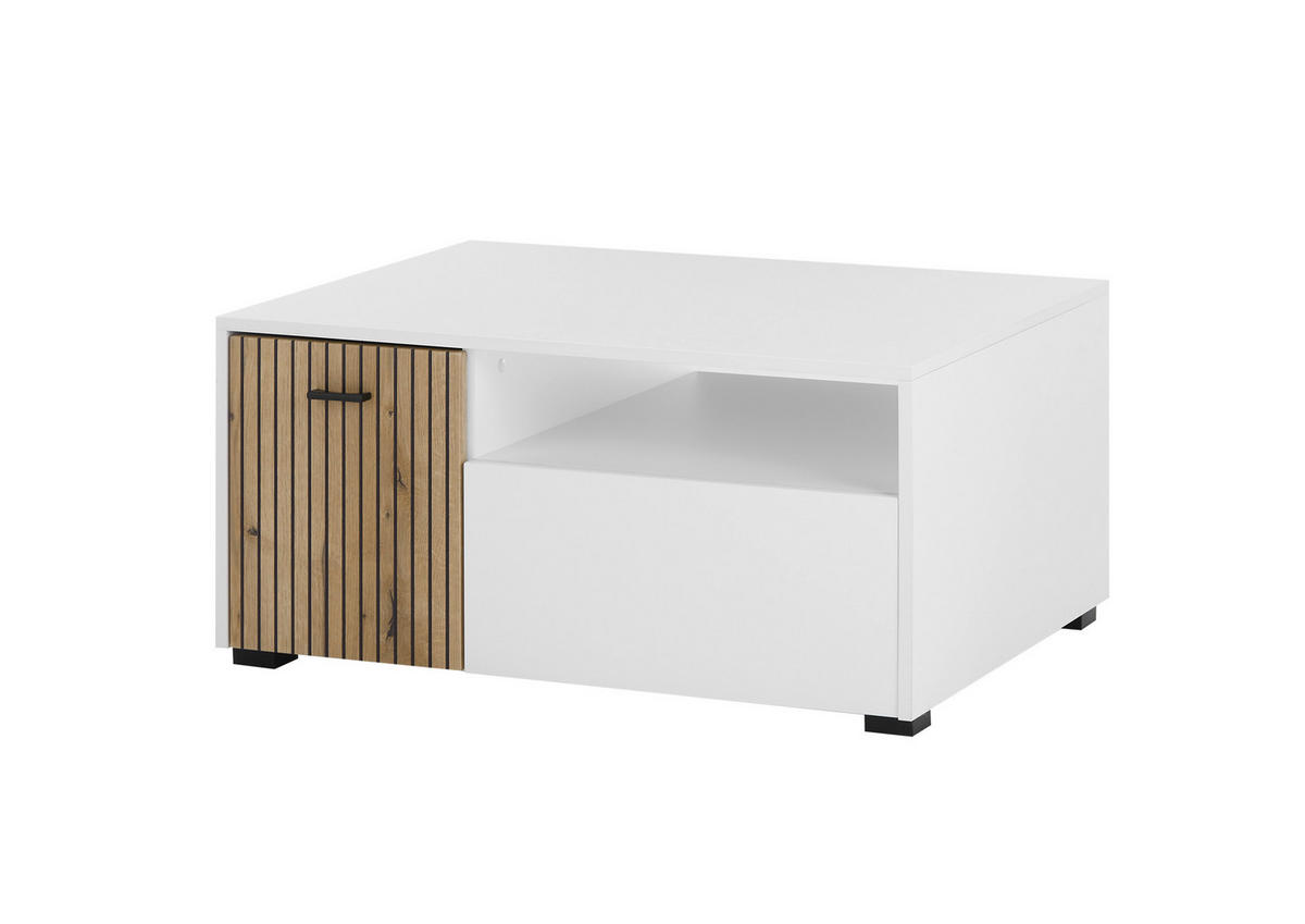 COUCHTISCH rechteckig Eichefarben, Weiß  - Eichefarben/Schwarz, Design, Holzwerkstoff/Metall (90/43/70cm) - MID.YOU