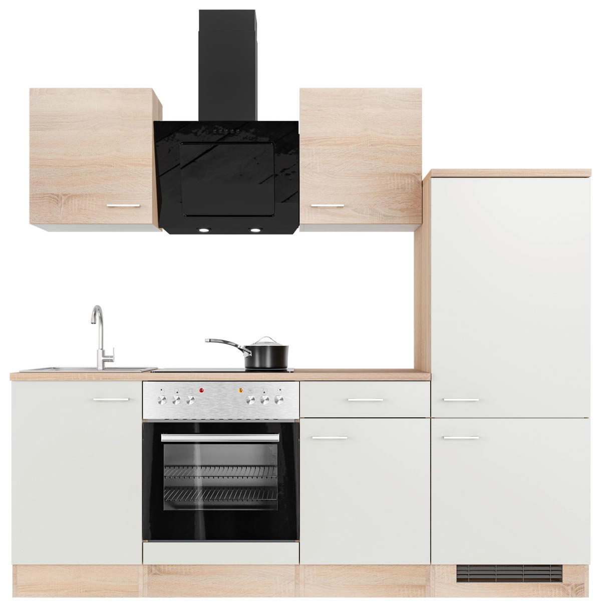 KÜCHENBLOCK 220 cm   in Sonoma Eiche, Weiß  - Alufarben/Weiß, MODERN, Holzwerkstoff/Kunststoff (220cm) - FlexWell