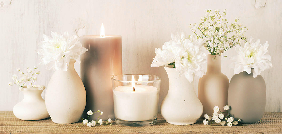 Euroart Leinwandbild Flowers and Candles Mehrfarbig 115x55 cm