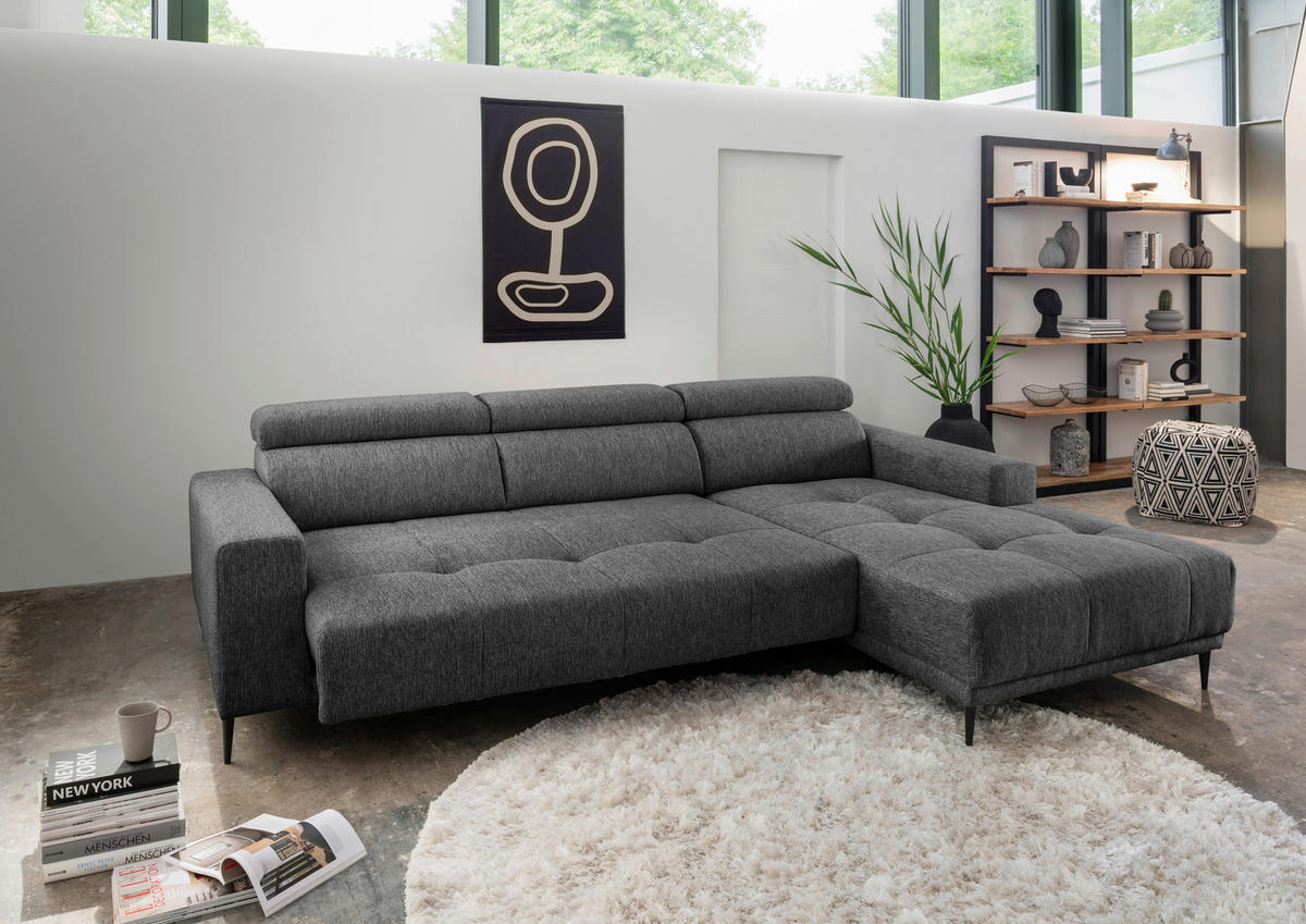 ECKSOFA Anthrazit Chenille  - Anthrazit/Schwarz, KONVENTIONELL, Textil/Metall (276/188cm) - Livetastic