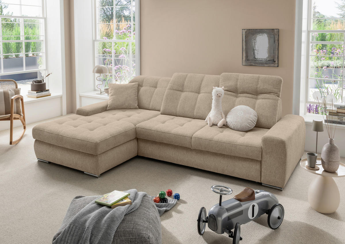 ECKSOFA Chenille Hellbraun  - Chromfarben/Hellbraun, Konventionell, Textil/Metall (186/283cm) - Livetastic