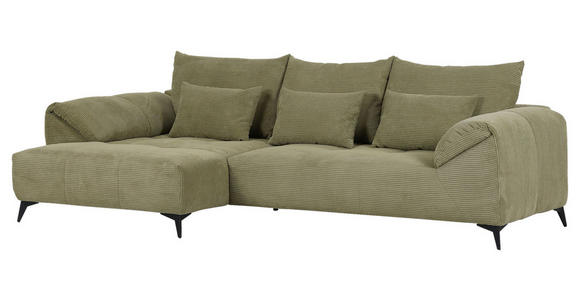 ECKSOFA Hellgrün Cord - Schwarz/Hellgrün, KONVENTIONELL, Textil/Metall (176/311cm) - Carryhome
