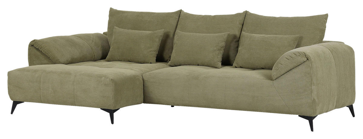 ECKSOFA in Cord Hellgrün  - Schwarz/Hellgrün, Konventionell, Textil/Metall (176/311cm) - Carryhome