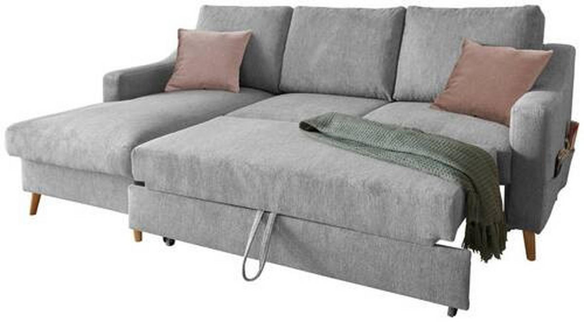 ECKSOFA Grau Mikrofaser  - Dunkelrosa/Naturfarben, Design, Holz/Textil (150/228cm) - MID.YOU