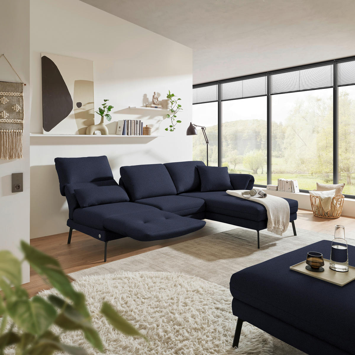 ECKSOFA  in Flachgewebe Blau  255-365/175-224 cm  - Blau/Schwarz, Design, Textil/Metall (255-365/175-224cm) - Dieter Knoll