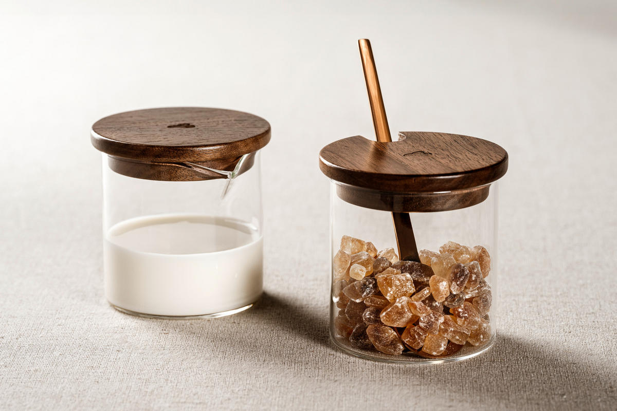 MILCH- UND ZUCKER-SET NOVO LEGNO  Holz, Glas  - Klar/Braun, Design, Glas/Holz (7,8/7,5/7,8cm) - Leonardo