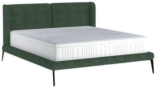 POLSTERBETT gepolstertes Kopfteil Dunkelgrün 180/200 cm  - Dunkelgrün/Altrosa, MODERN, Textil/Metall (180/200cm) - Livetastic