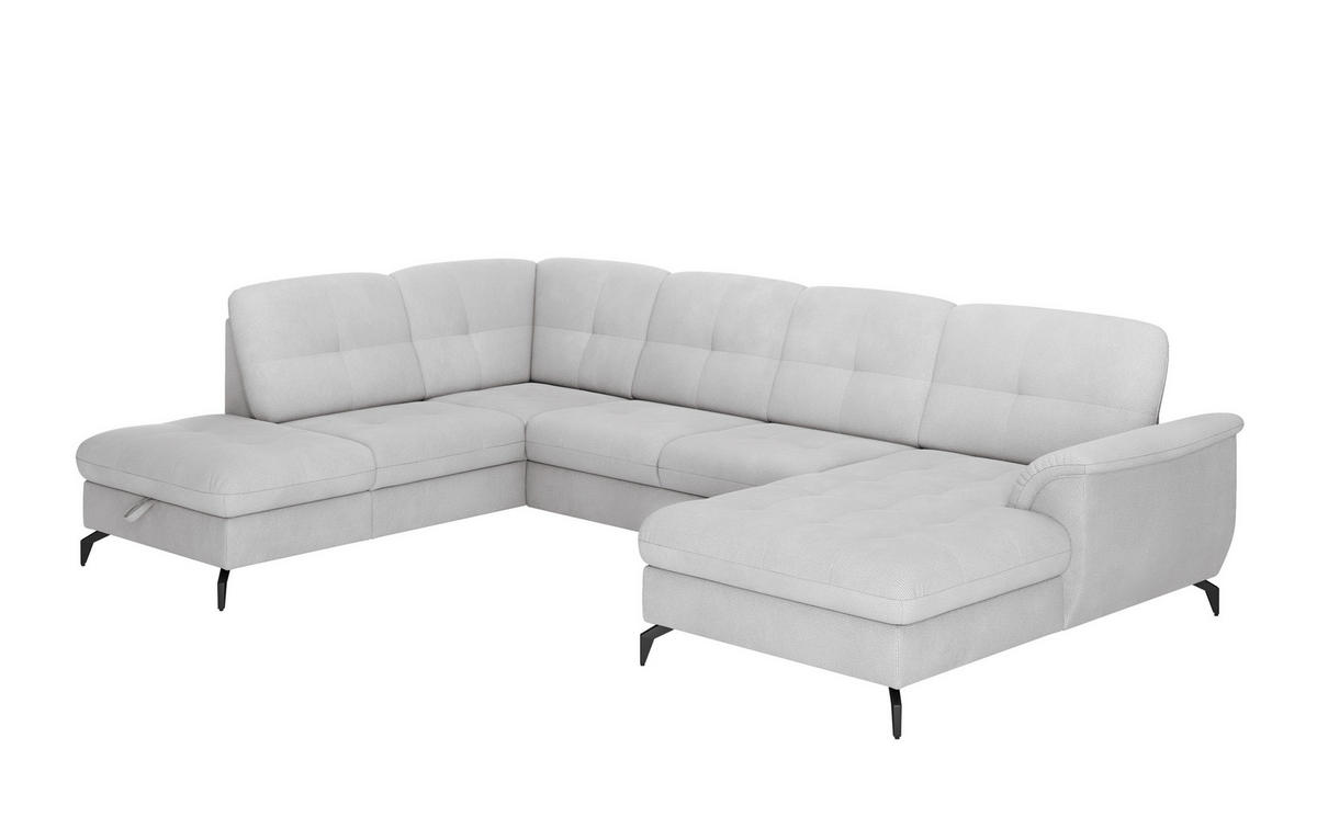 WOHNLANDSCHAFT in Flachgewebe Silberfarben  - Silberfarben/Schwarz, Modern, Textil/Metall (212/319/164cm) - Sit & More