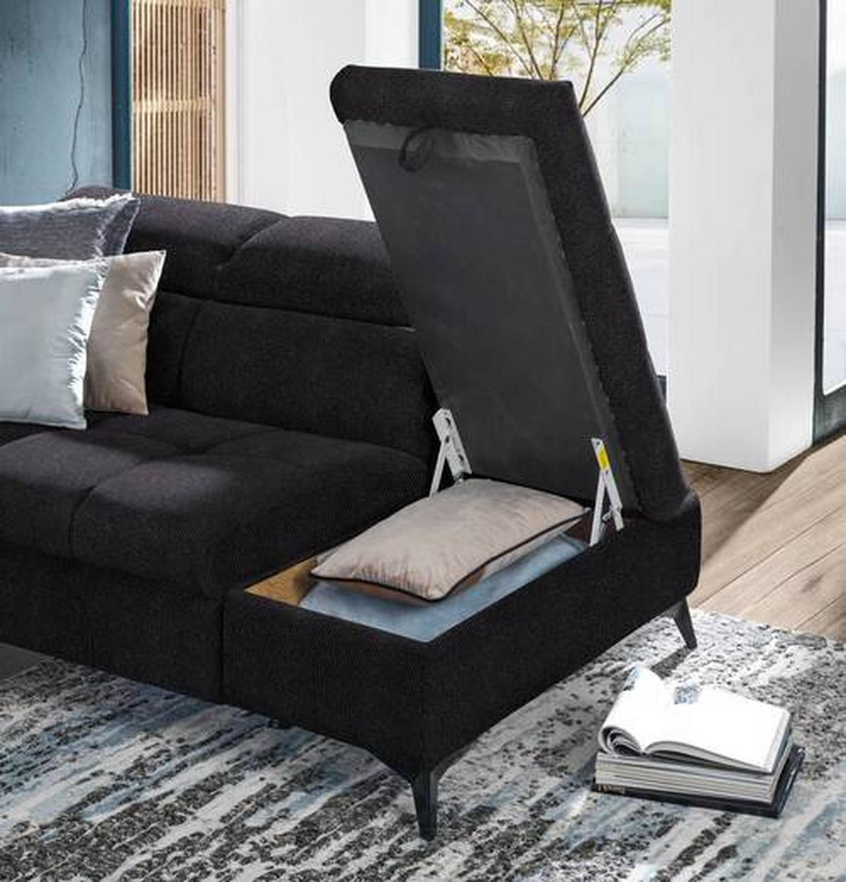 ECKSOFA in Mikrofaser Schwarz  279/210 cm  - Schwarz, Design, Kunststoff/Textil (279/210cm) - Stylife