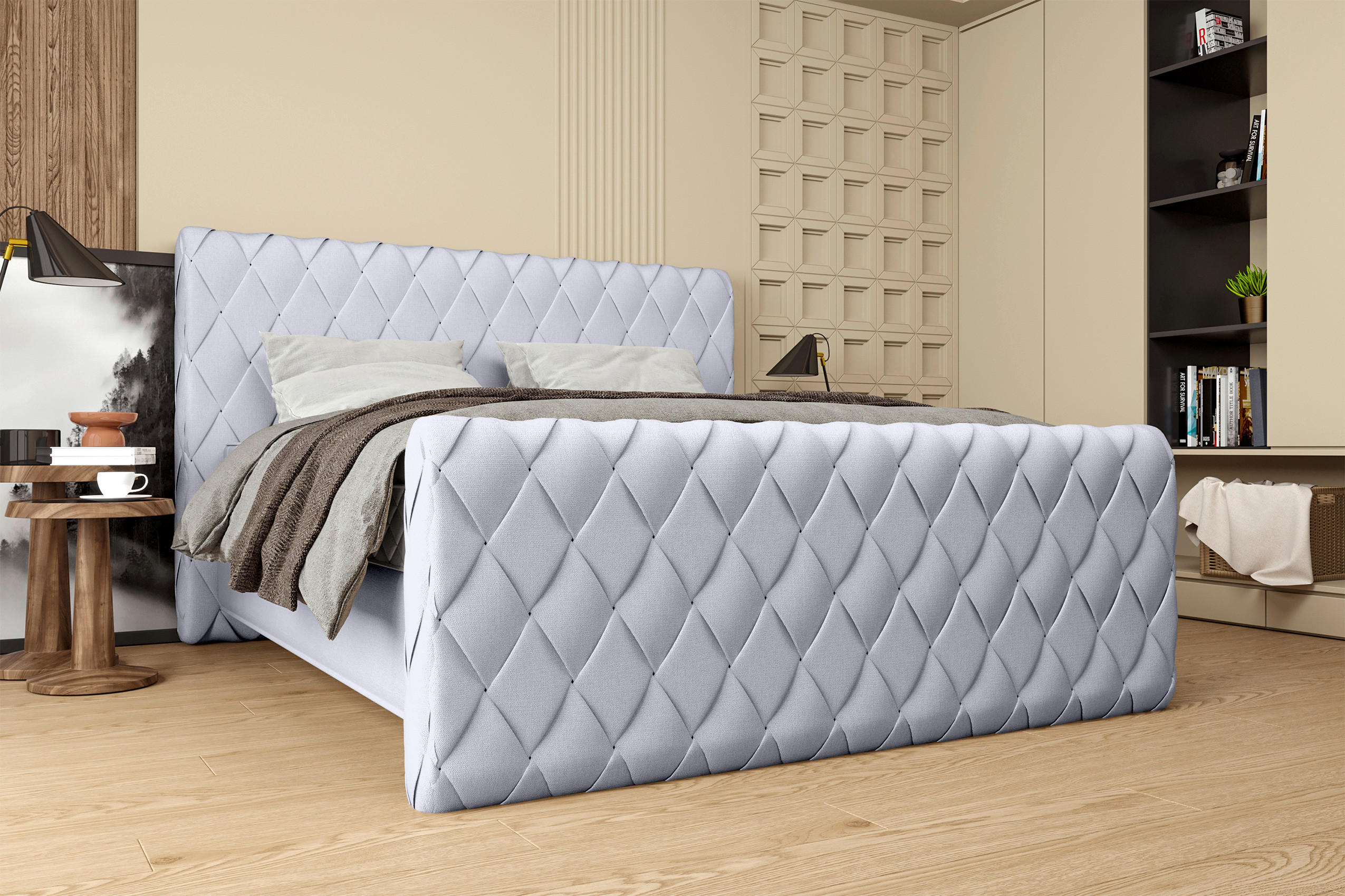 BOXSPRINGBETT 140/200 cm  in Hellgrau  - Hellgrau/Schwarz, Design, Textil/Metall (140/200cm) - Boxxx