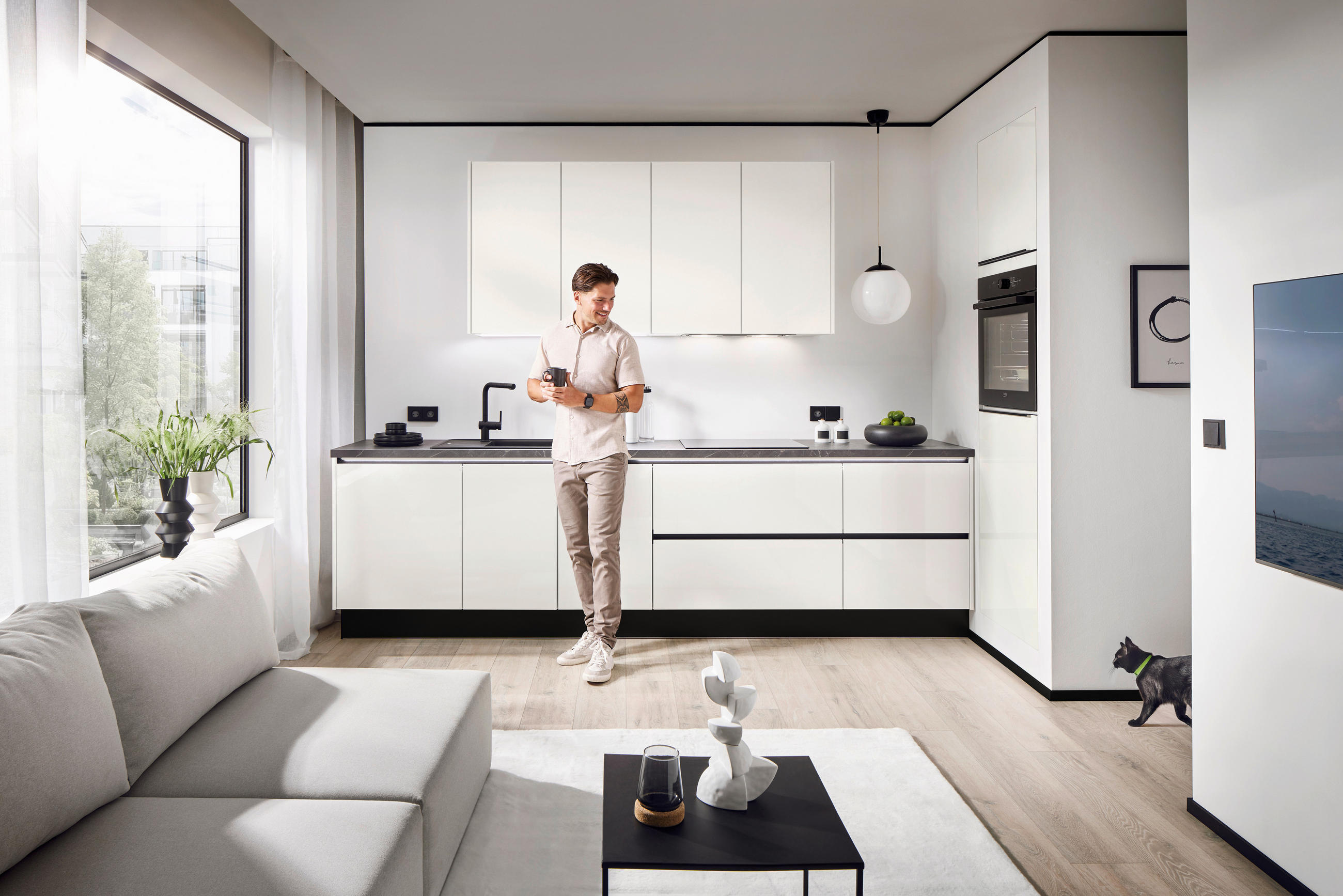 EINBAUKÜCHE   - Weiß Hochglanz/Weiß, Design, Holzwerkstoff - Xora