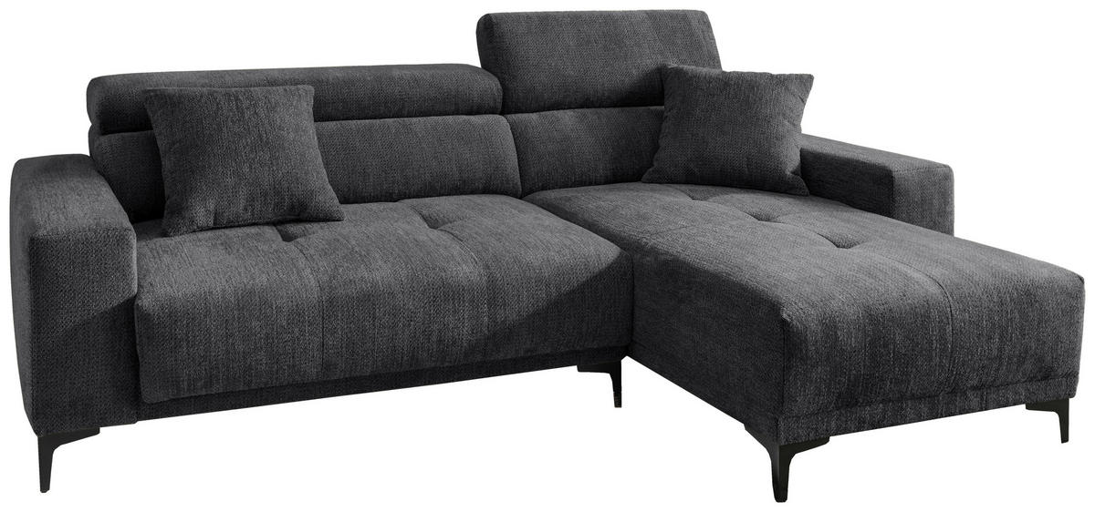 ECKSOFA Chenille Anthrazit  - Anthrazit/Schwarz, Basics, Textil/Metall (250/183cm) - Livetastic
