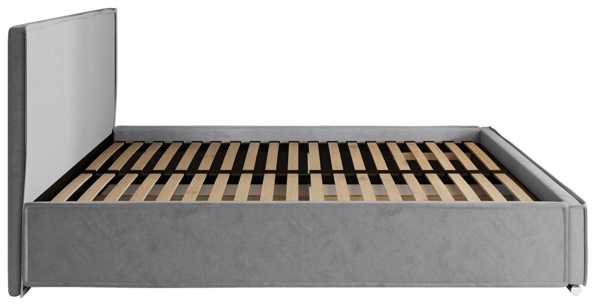 POLSTERBETT 180/200 cm,  in Hellgrau, gepolstertes Kopfteil, Lattenrost, Bettkasten,  - Chromfarben/Hellgrau, MODERN, Holz/Kunststoff (180/200cm) - Chameo
