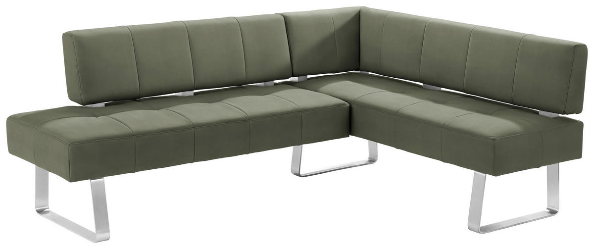 ECKBANK 227/165 cm Mikrofaser Grün, Edelstahlfarben Metall   - Edelstahlfarben/Grün, Design, Textil/Metall (227/165cm) - Moderano