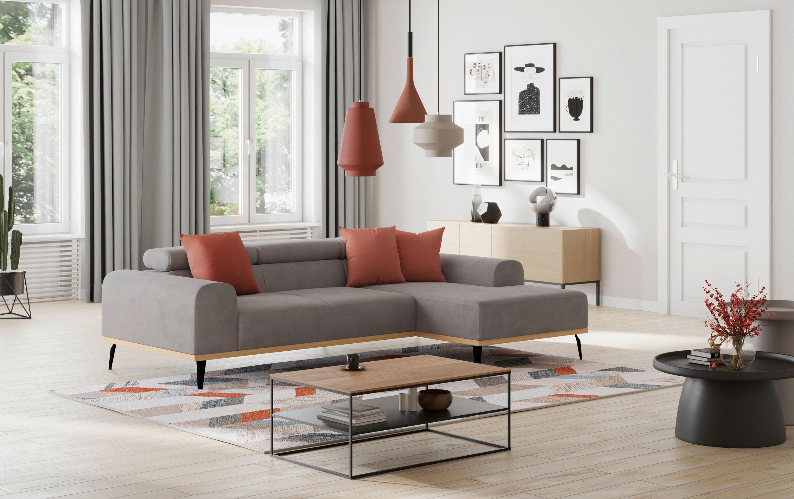 ECKSOFA  in Mikrofaser Grau  244/157 cm  - Schwarz/Grau, KONVENTIONELL, Textil/Metall (244/157cm) - Cotta