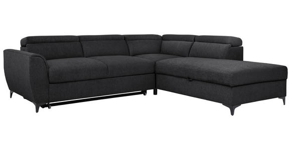 ECKSOFA Schwarz Velours  - Schwarz, KONVENTIONELL, Textil/Metall (255/217cm) - Carryhome