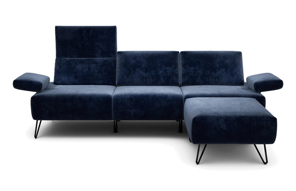 3-SITZER-SOFA Samt Dunkelblau  - Schwarz/Dunkelblau, Design, Textil/Metall (234-264/85/86-94cm) - SENSOO