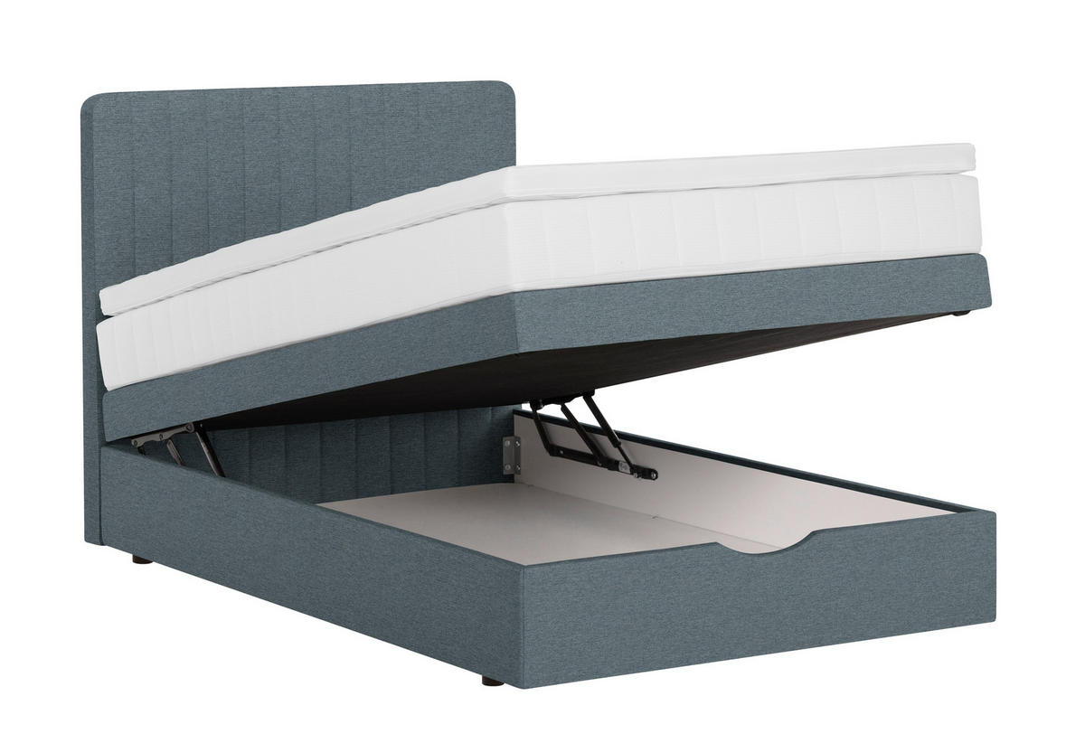 BOXSPRINGBETT 90/200 cm  Blaugrau  - Blaugrau/Schwarz, Konventionell, Holzwerkstoff/Kunststoff (90/200cm) - Welnova