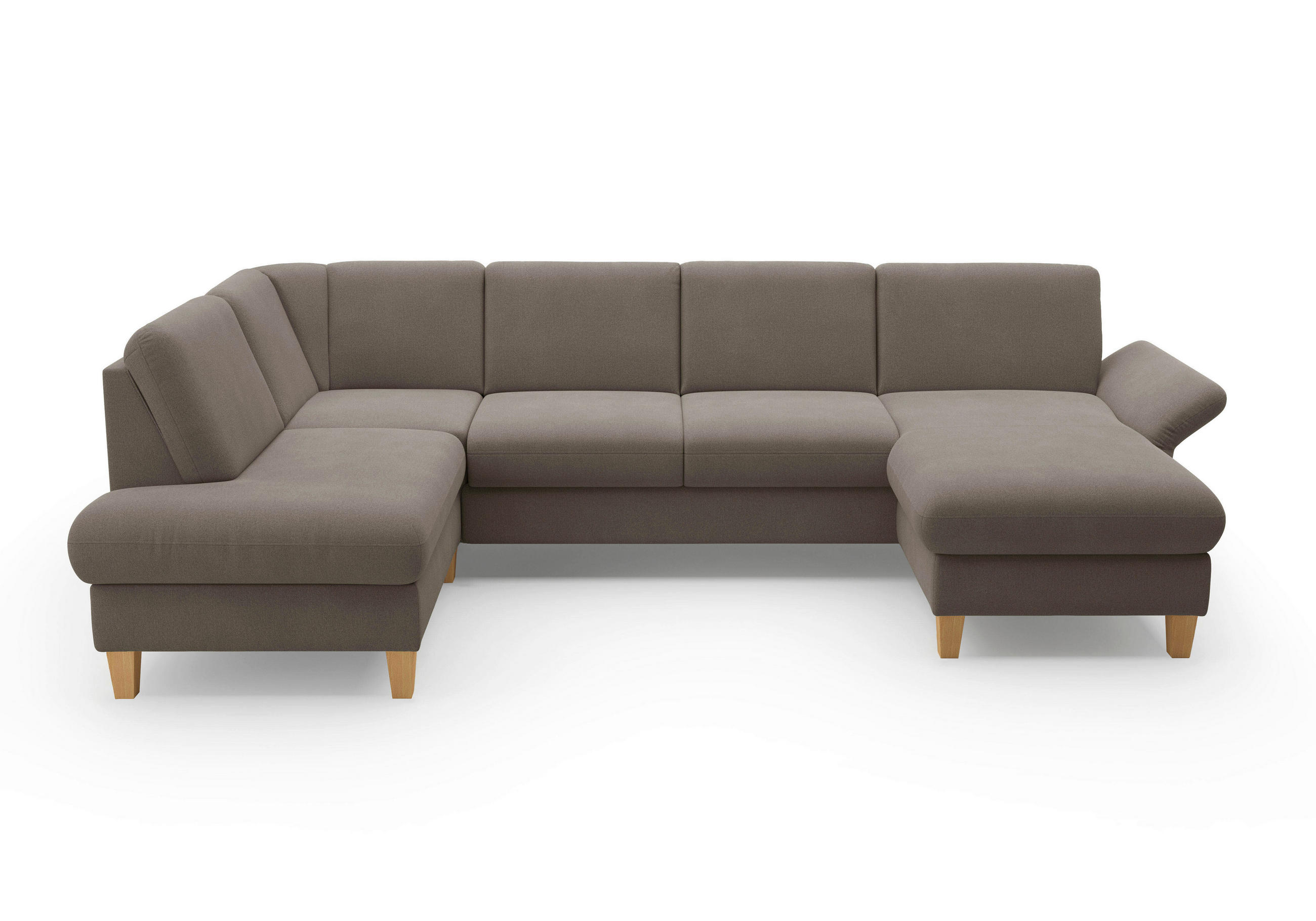 WOHNLANDSCHAFT Schlammfarben Flachgewebe  - Schlammfarben/Eichefarben, KONVENTIONELL, Holz/Textil (195/314/164cm) - Sit & More