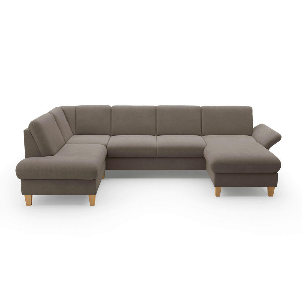 Thumbnail - Sit & More Wohnlandschaft Rochelle E, Schlamm, Textil, Buche, massiv, 6,5-Sitzer, Ottomane links, U-Form, 314x195 cm, Go...
