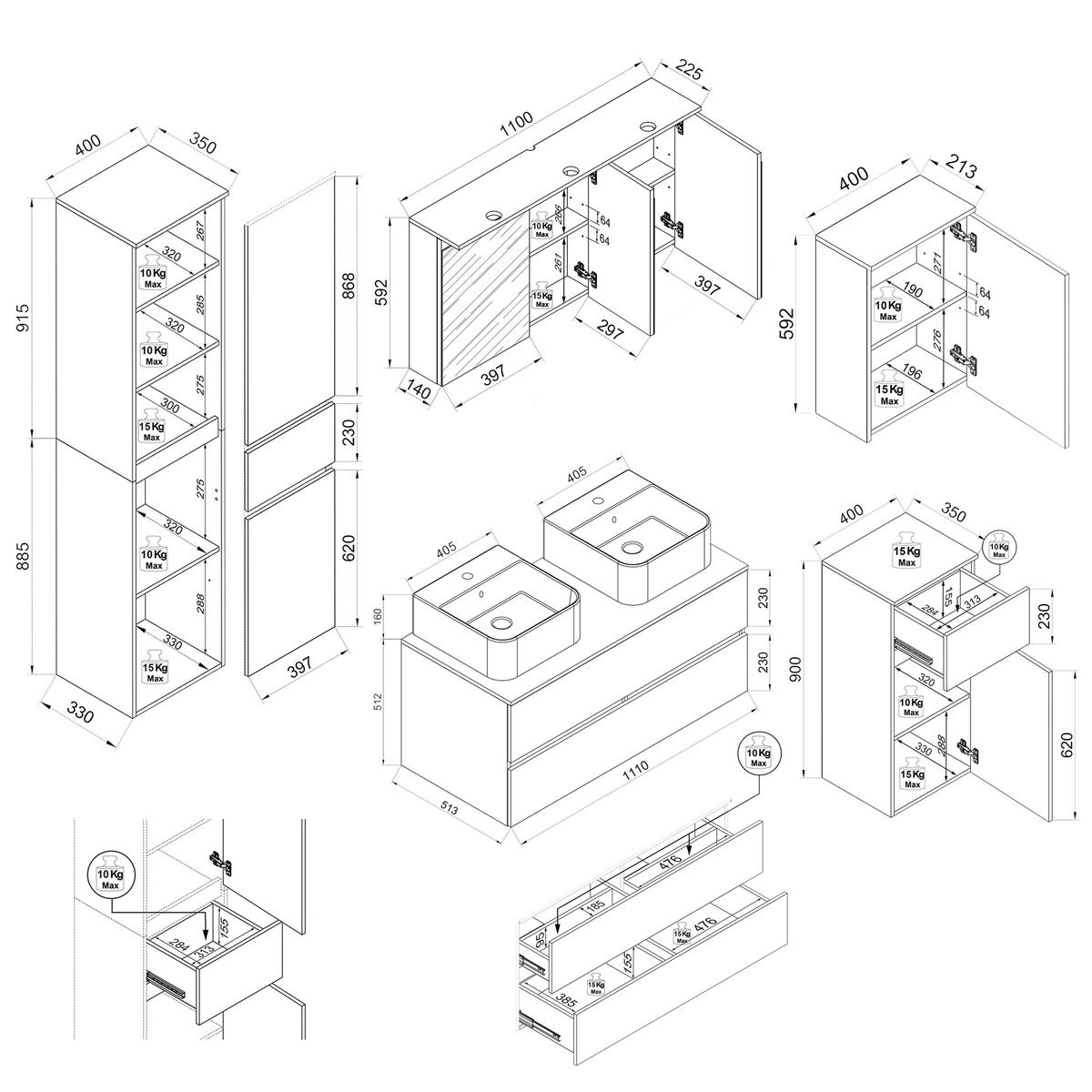 BADEZIMMER 7-teilig 191 cm  - Honigeiche/Weiss, Trend, Keramik/Holzwerkstoff (191cm) - MID.YOU