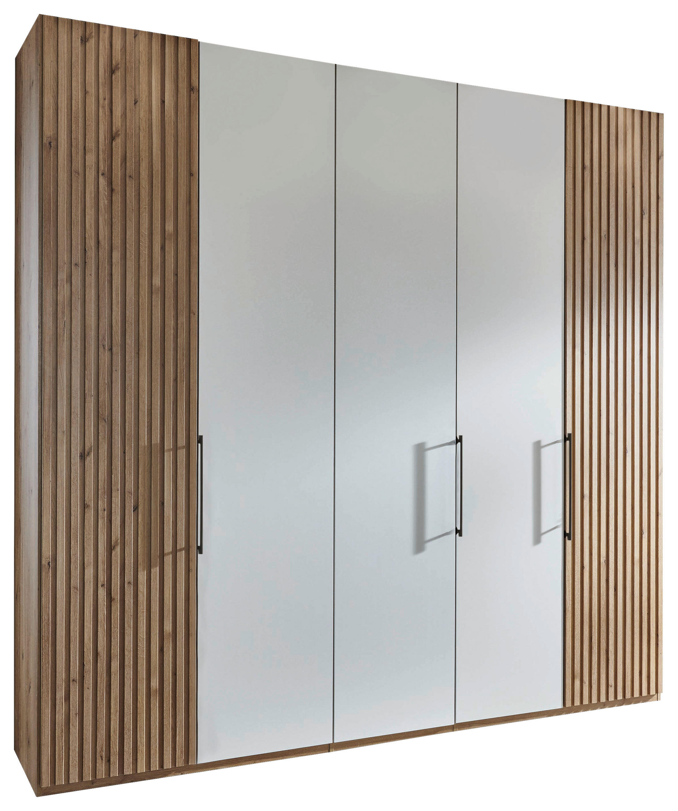 DREHTÜRENSCHRANK 250/216/58 cm 5-türig Weiß, Eiche Bianco  - Schieferfarben/Eiche Bianco, Design, Glas/Holzwerkstoff (250/216/58cm) - Novel
