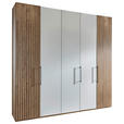 DREHTÜRENSCHRANK  in Weiß, Eiche Bianco  - Schieferfarben/Eiche Bianco, Design, Glas/Holzwerkstoff (250/236/58cm) - Novel