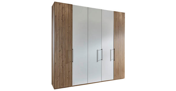 DREHTÜRENSCHRANK 250/236/58 cm 5-türig Weiß, Eiche Bianco - Schieferfarben/Eiche Bianco, Design, Glas/Holzwerkstoff (250/236/58cm) - Novel