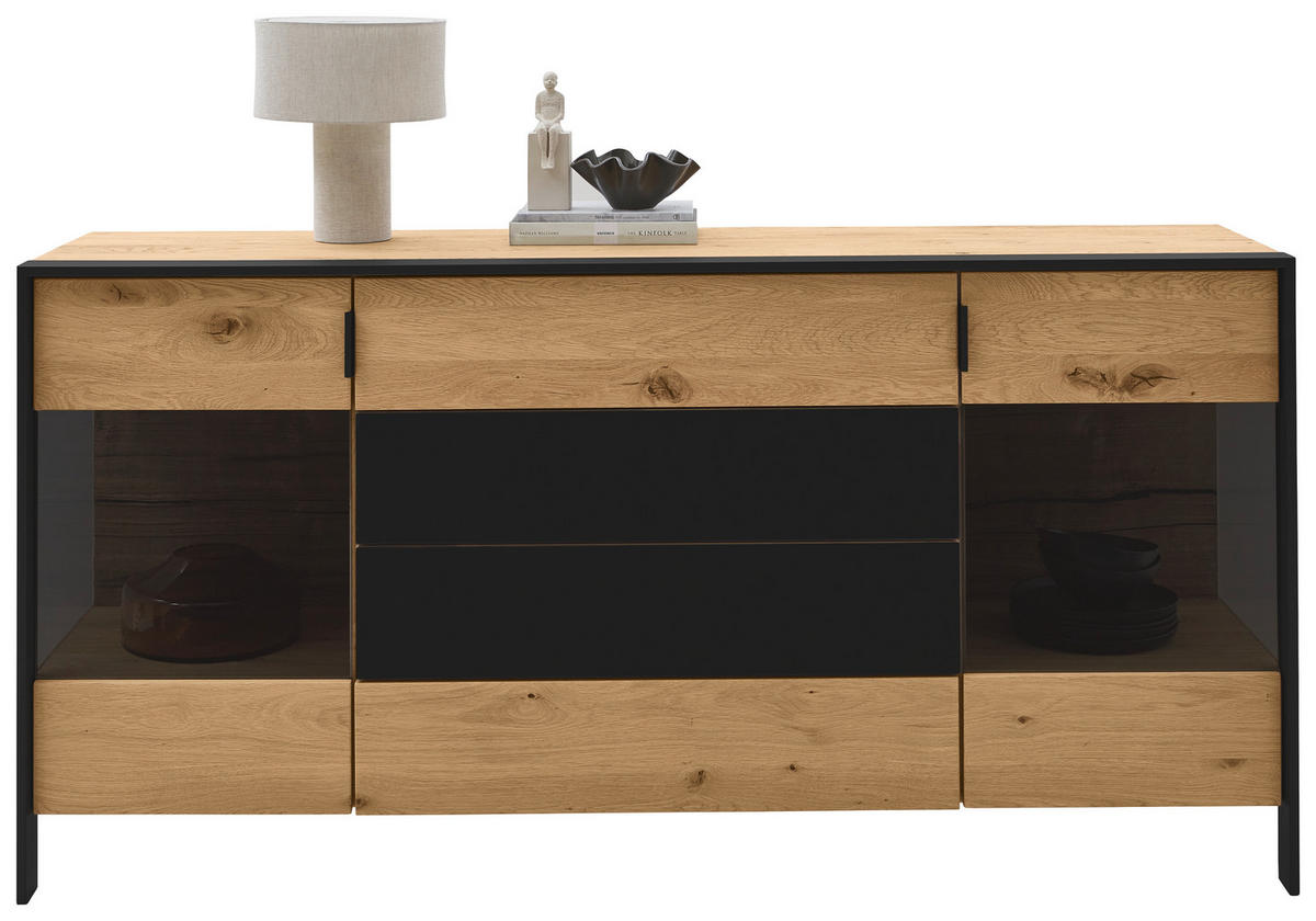 SIDEBOARD Graphitfarben, Eichefarben  184/91,4/44,6 cm  - Eichefarben/Graphitfarben, Natur, Glas/Holz (184/91,4/44,6cm) - Valdera