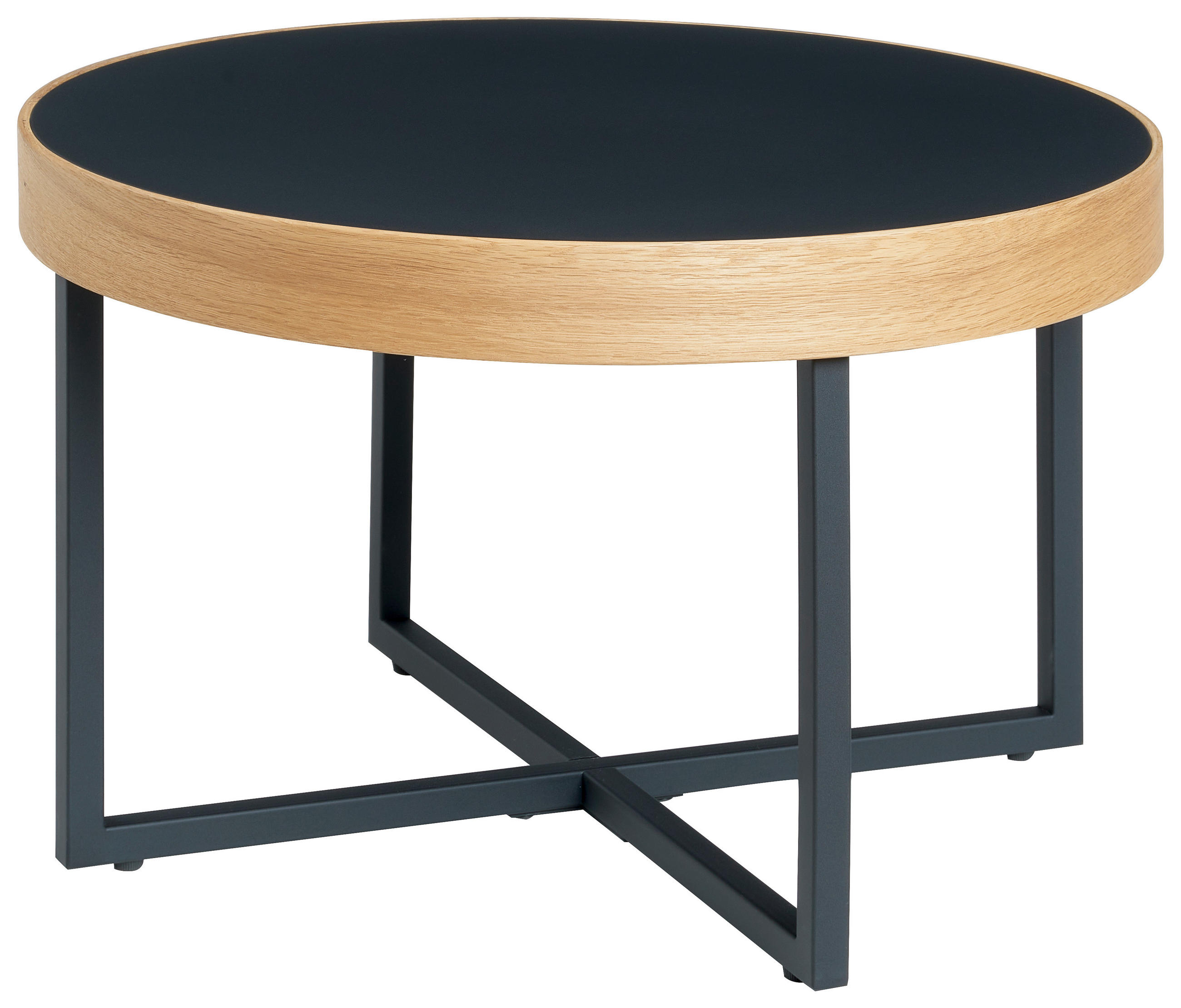 COUCHTISCH Eiche massiv rund Naturfarben, Schwarz  - Schwarz/Naturfarben, MODERN, Holz/Holzwerkstoff (60/38cm) - Livetastic