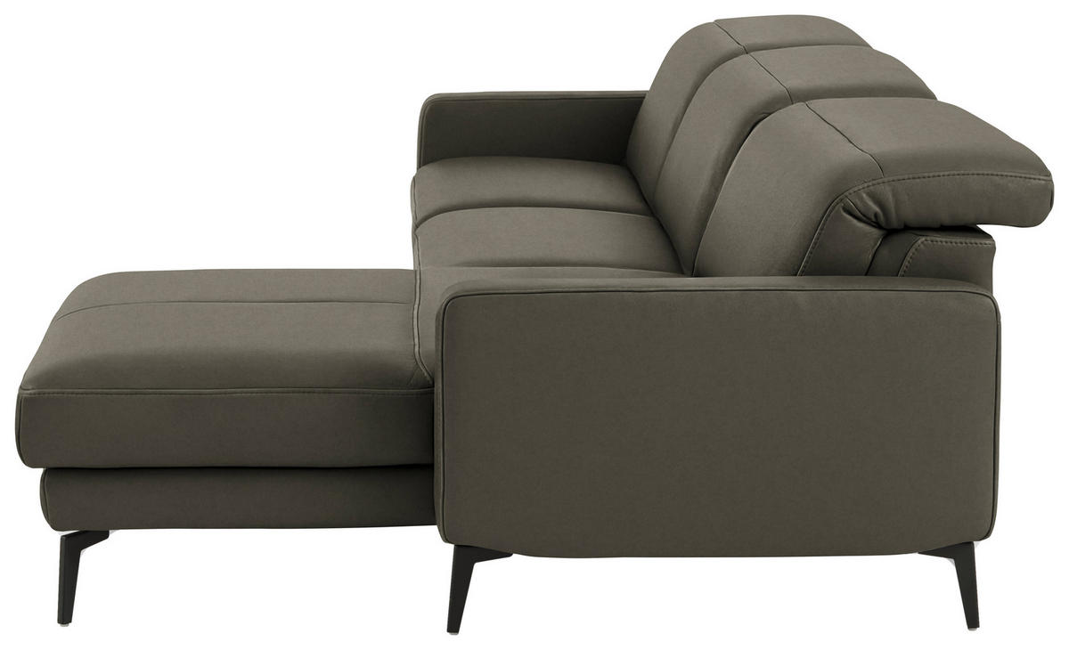 ECKSOFA  Echtleder Graubraun  - Graubraun/Schwarz, Design, Leder/Metall (323/179cm) - Dieter Knoll