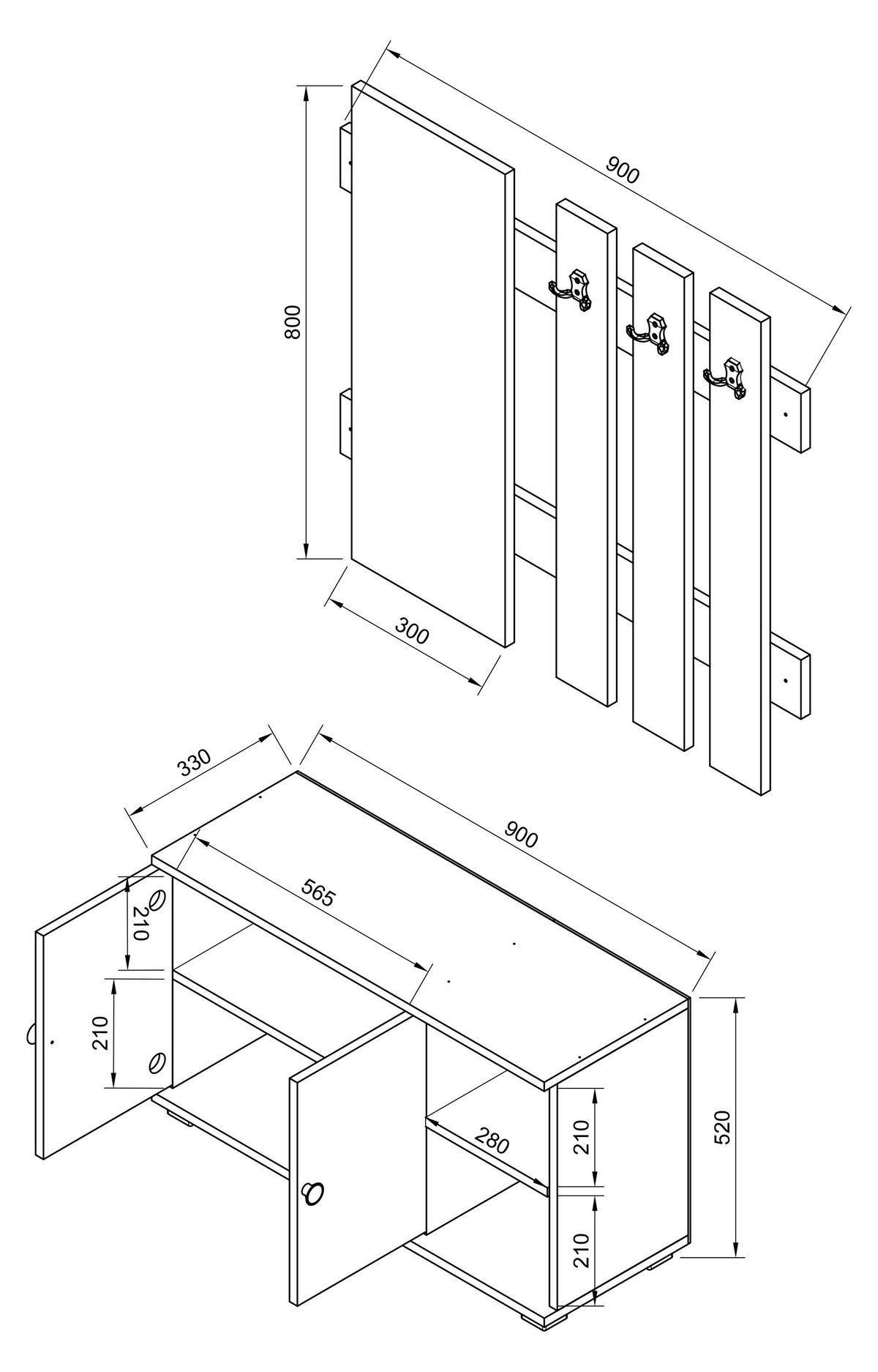 HALLMÖBEL 2 delar  i 90/132/33 cm  - honungsek/vit, Modern, trämaterial (90/132/33cm) - MID.YOU