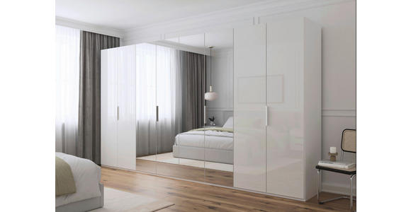 DREHTÜRENSCHRANK 400/235/61 cm,  in Weiß, 8-türig  - Weiß, Basics, Glas/Holzwerkstoff (400/235/61cm) - Novel